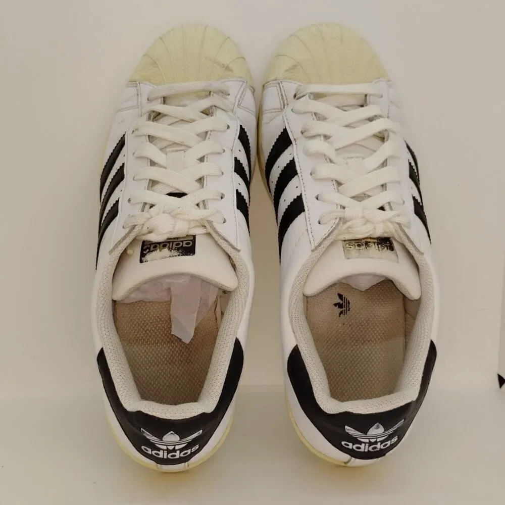 Adidas Super Star Mens Pre-owned White w/Black Striped Sneakers - sz. 11